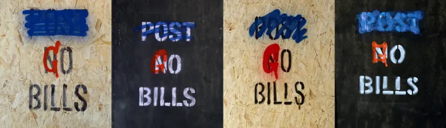 Four panels with "GO BILLS" graffiti, each with varying text designs and colors.